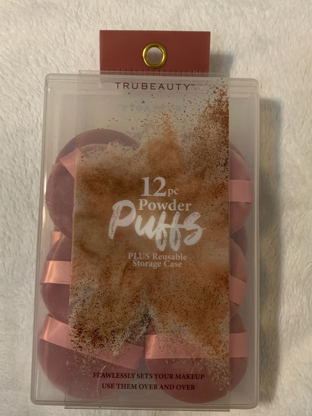 TrueBeauty 12pc Pink Powder Puffs with Reusable Storage Case